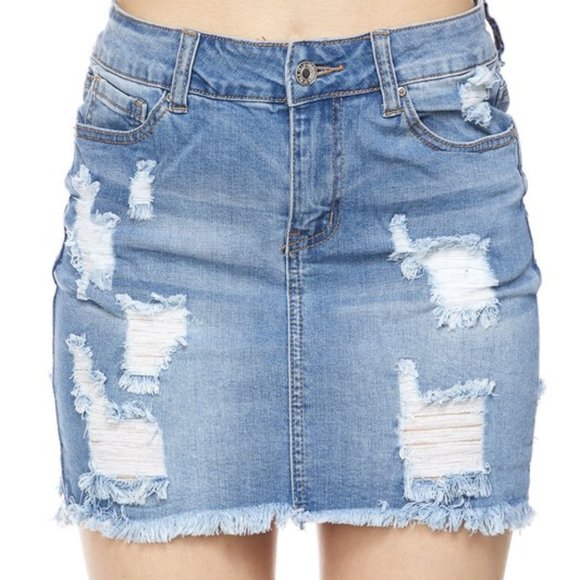 Distressed Denim Jean Skirt - Picture 2 of 5